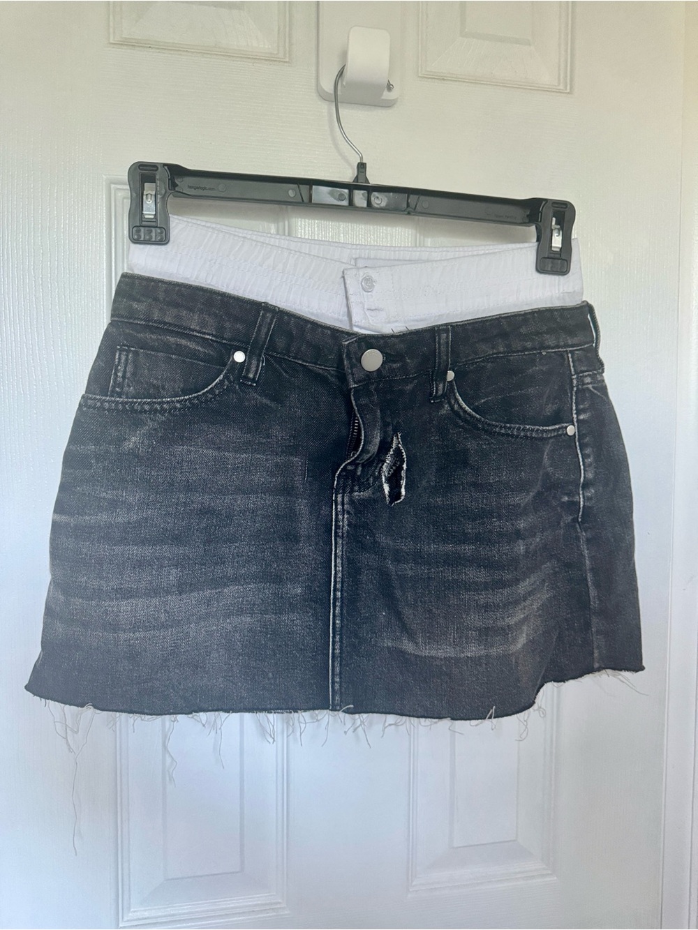 Black Denim Mini Skirt with White Waistband